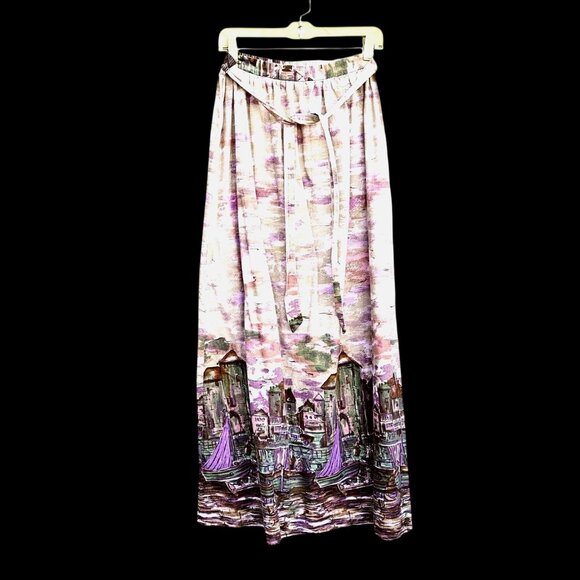 Lanz Originals 1980s Scenic Maxi Skirt Seine River 26"W Pastel Novelty Print - Picture 4 of 12